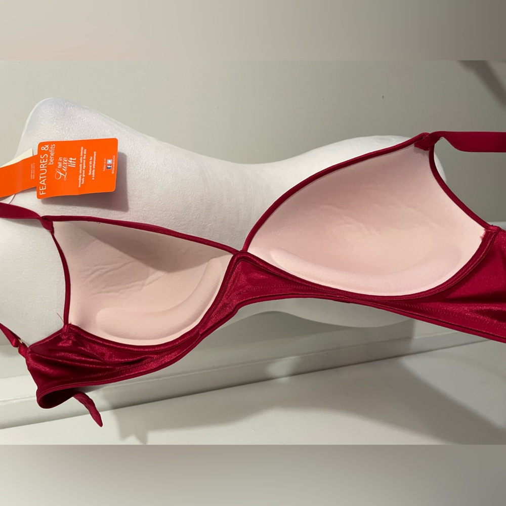 NWT WARNER’S Fall In Luxe Lift Wire-Free Bra Red Satin 38C - Picture 9 of 11